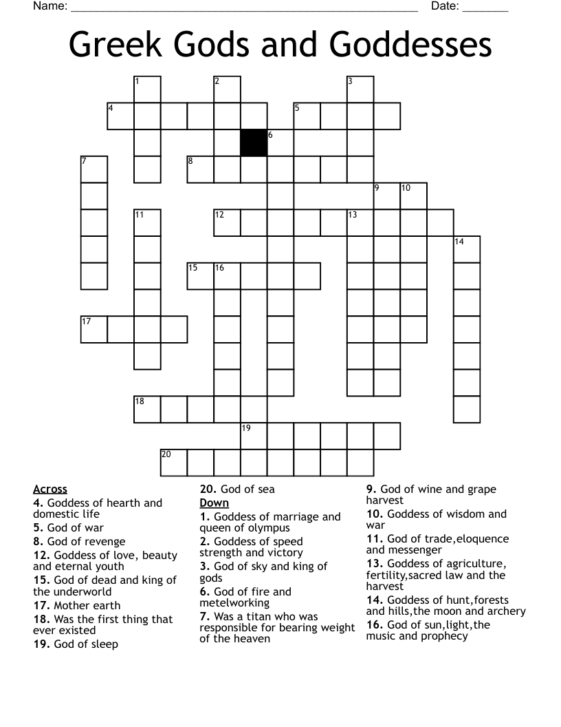 Greek Gods And Goddesses Crossword WordMint Greek Gods And Goddesses Crossword WordMint