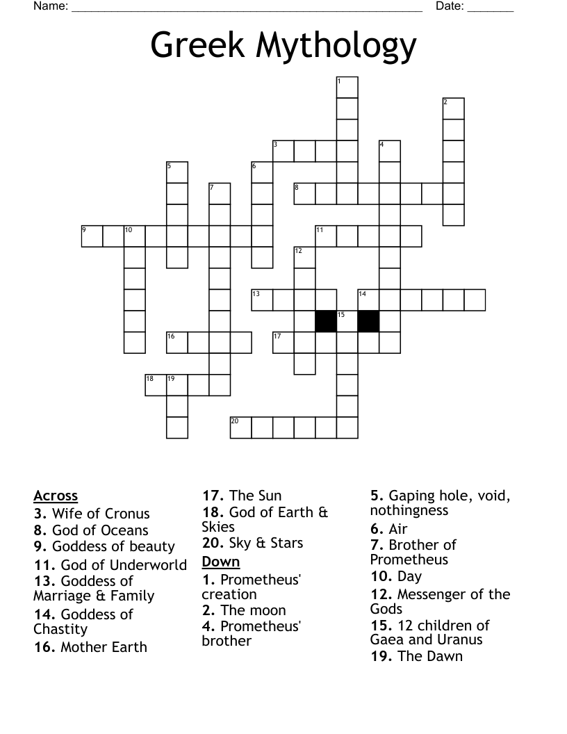 Greek Mythology Crossword WordMint Greek Mythology Crossword WordMint