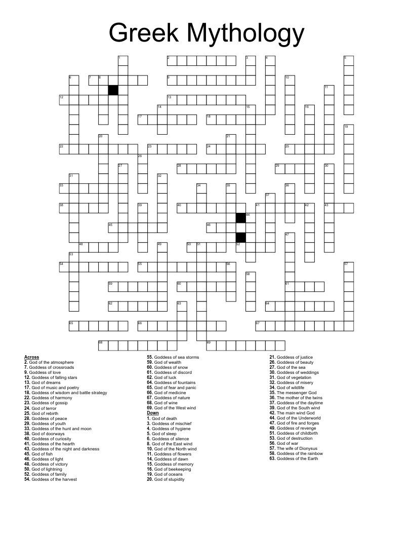 Greek Mythology Crossword WordMint Greek Mythology Crossword WordMint