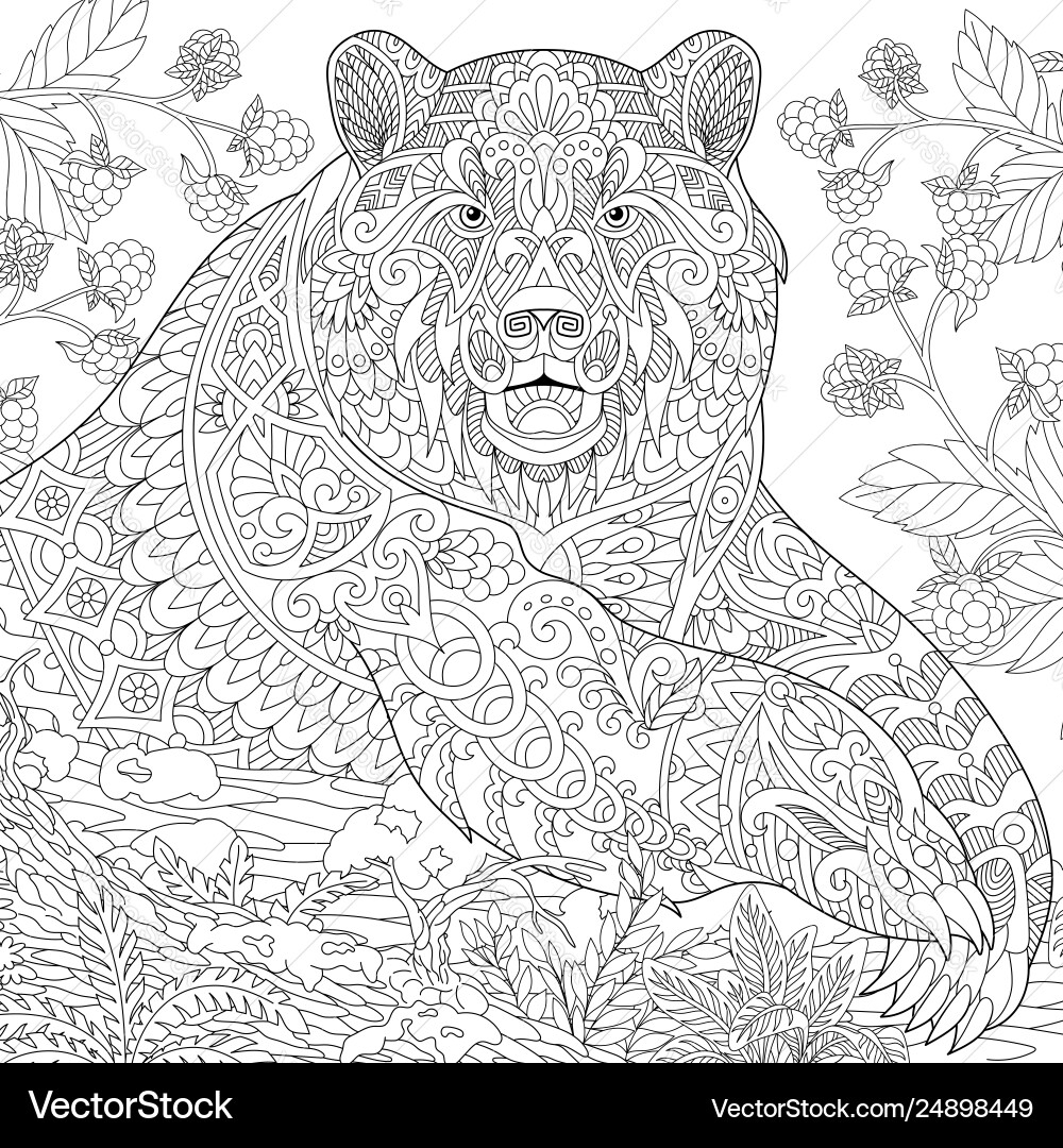 Grizzly Bear Coloring Page Royalty Free Vector Image