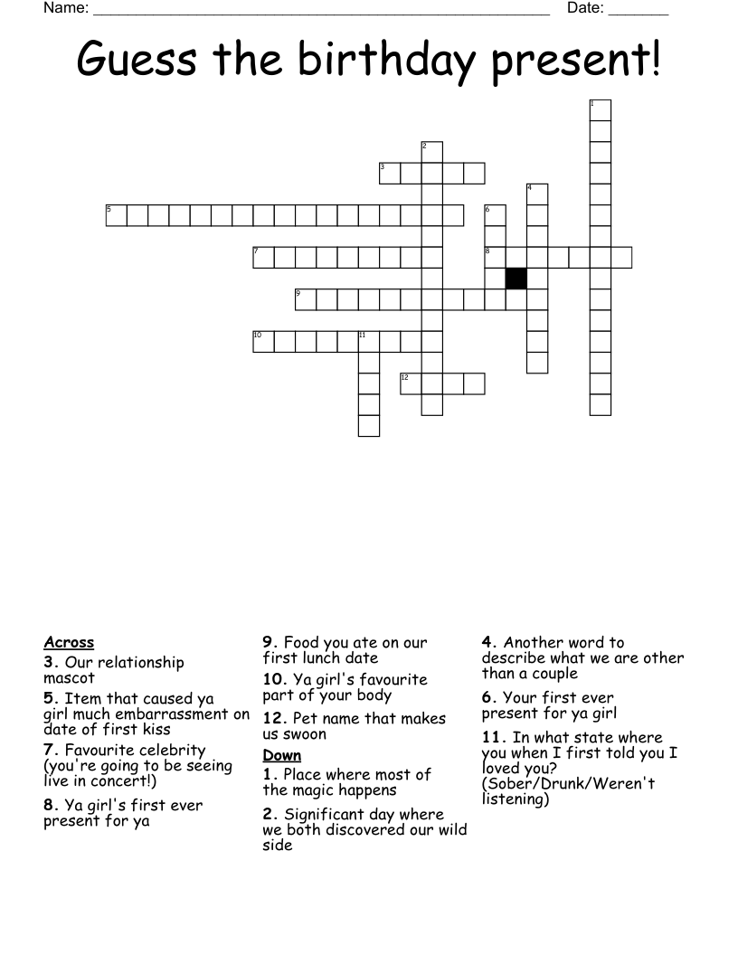 Guess The Birthday Present Crossword WordMint Guess The Birthday Present Crossword WordMint