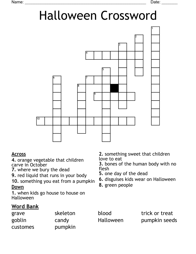 Halloween Crossword WordMint Halloween Crossword WordMint