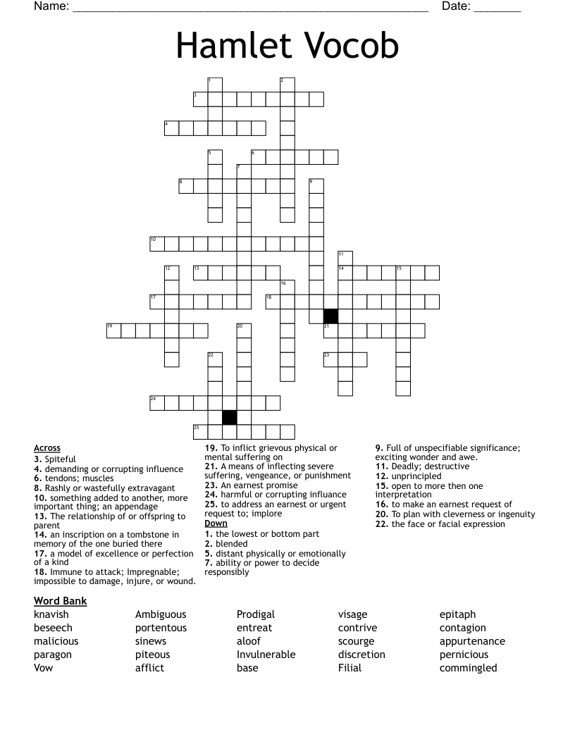 Hamlet Vocob Crossword WordMint Hamlet Vocob Crossword WordMint