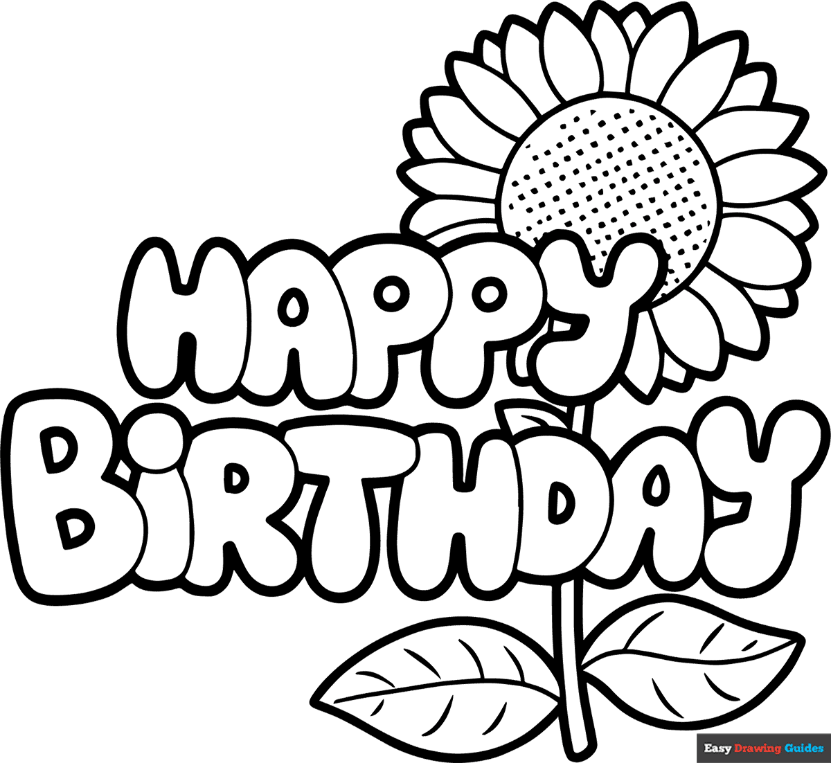 Happy Birthday Card Sunflower Coloring Page Easy Drawing Guides Happy Birthday Card Sunflower Coloring Page Easy Drawing Guides