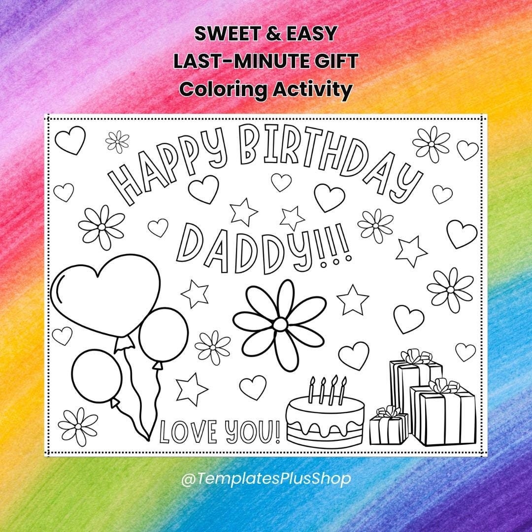 Happy Birthday Daddy Coloring Card Printable Kids Activity For Dad s Special Day digital Download Etsy Happy Birthday Daddy Coloring Card Printable Kids Activity For Dad s Special Day digital Download Etsy