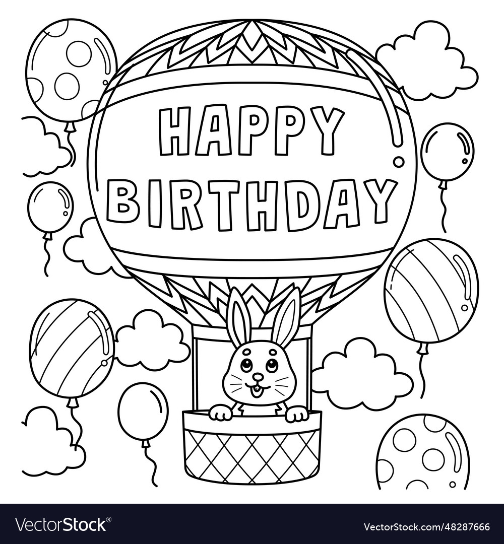 Happy Birthday Hot Air Balloon Coloring Page Vector Image Happy Birthday Hot Air Balloon Coloring Page Vector Image