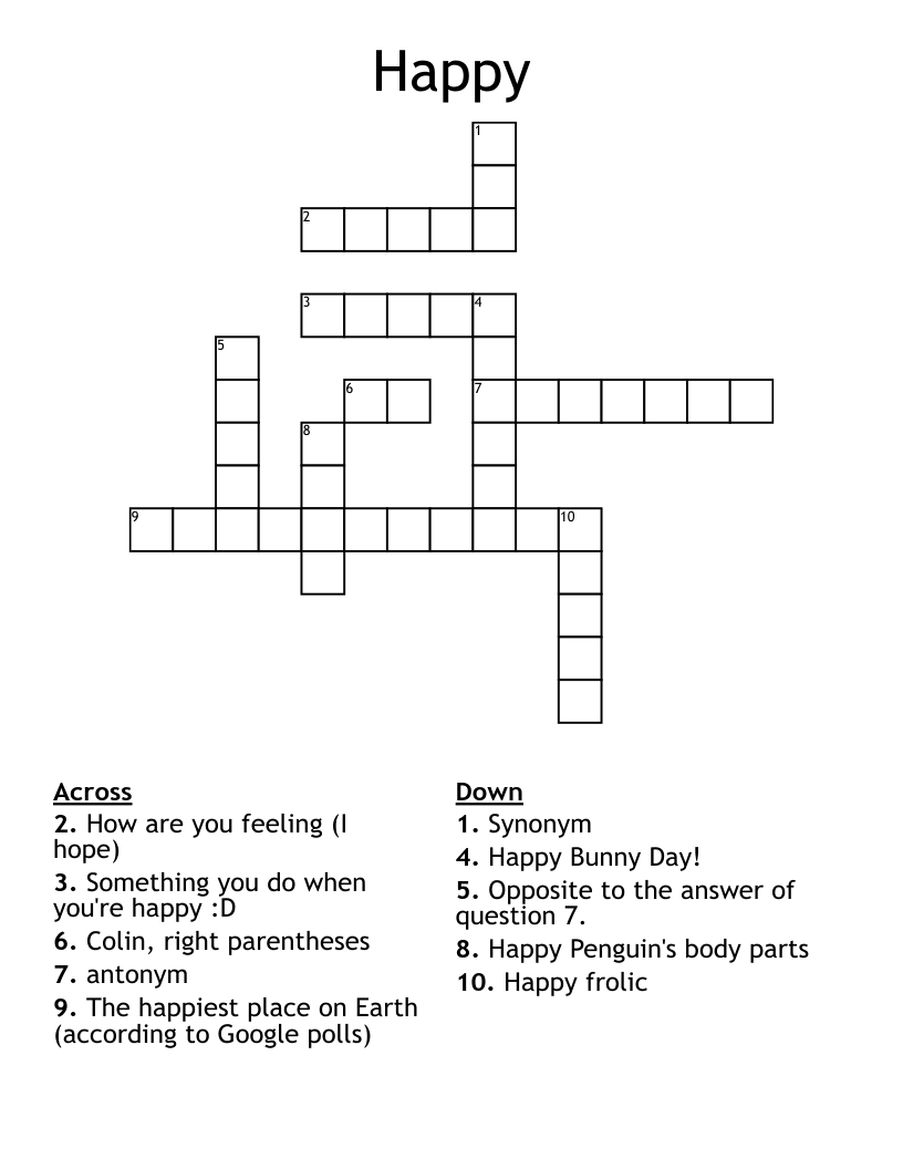 Happy Crossword WordMint Happy Crossword WordMint