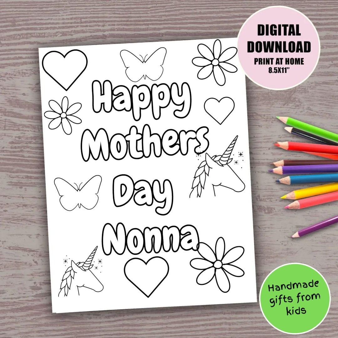 Happy Mother s Day Nonna Unicorn Coloring Page digital Download Etsy Happy Mother s Day Nonna Unicorn Coloring Page digital Download Etsy