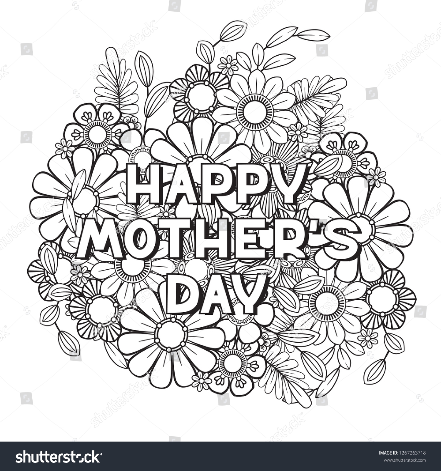 Happy Mothers Day Coloring Page Adult Stock Vector Royalty Free 1267263718 Shutterstock