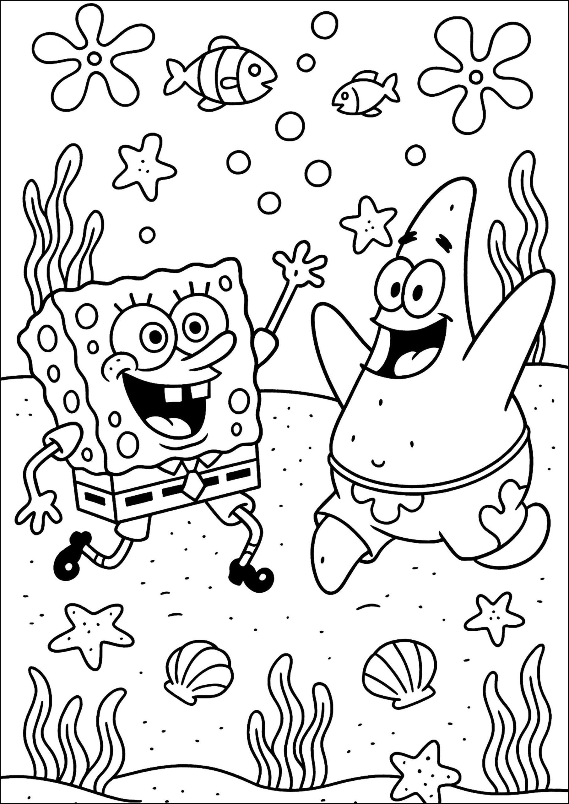 Happy Underwater Getaway SpongeBob Coloring Pages Happy Underwater Getaway SpongeBob Coloring Pages