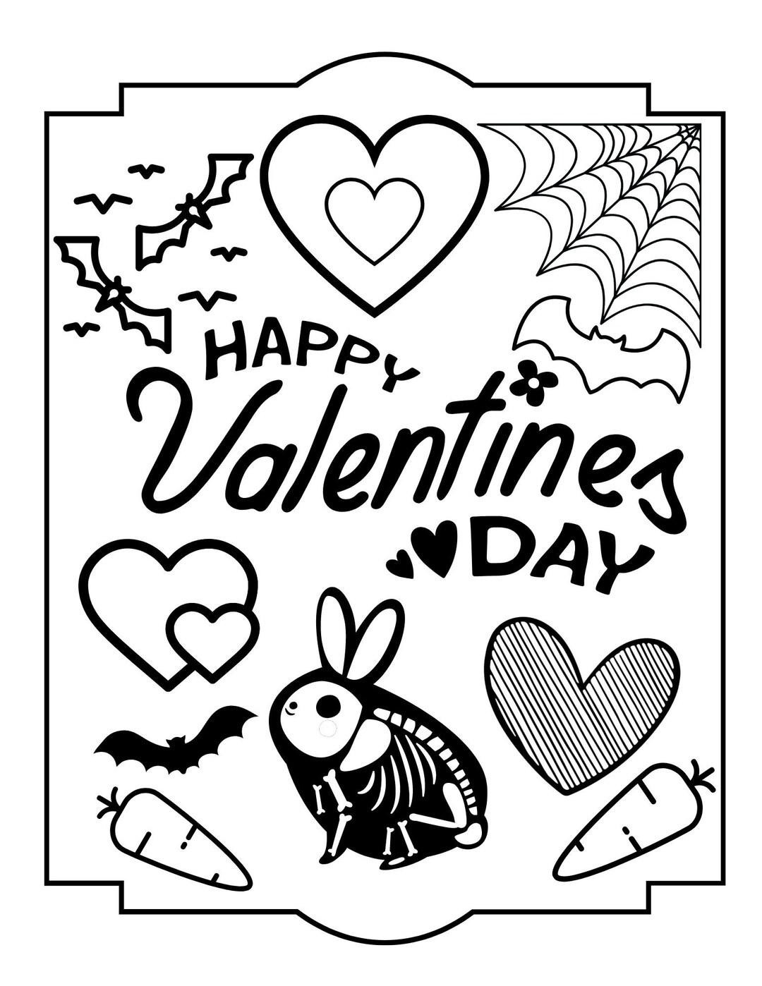 Happy Valentines Day Spooky Theme Coloring Page Etsy Happy Valentines Day Spooky Theme Coloring Page Etsy