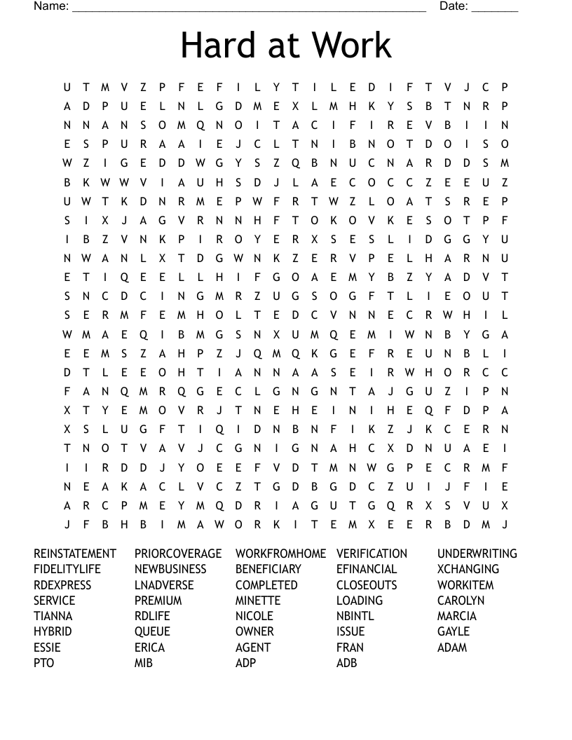 Hard At Work Word Search WordMint Hard At Work Word Search WordMint