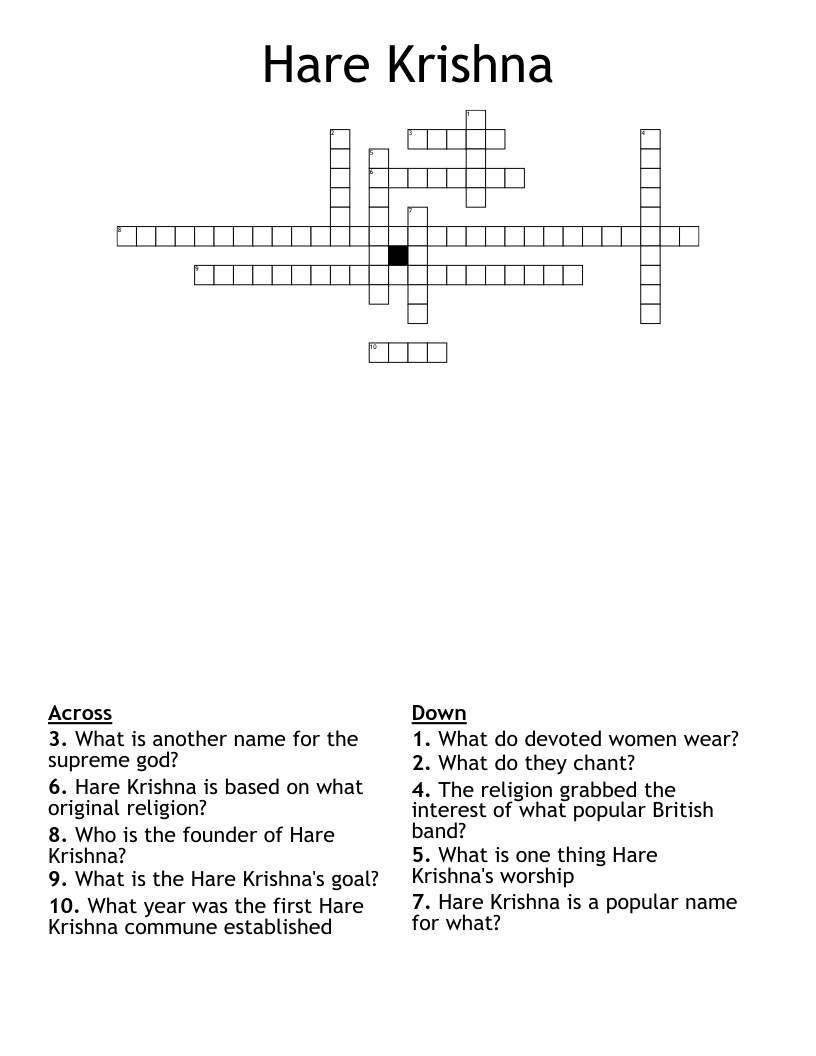 Hare Krishna Crossword WordMint Hare Krishna Crossword WordMint