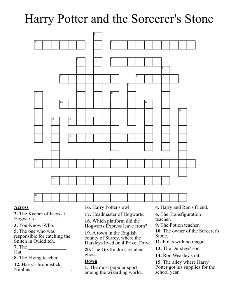 Harry Potter And The Sorcerer s Stone Crossword WordMint