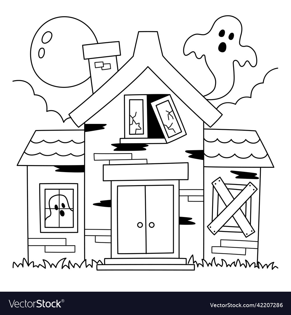Haunted House Halloween Coloring Page For Kids Vector Image Haunted House Halloween Coloring Page For Kids Vector Image