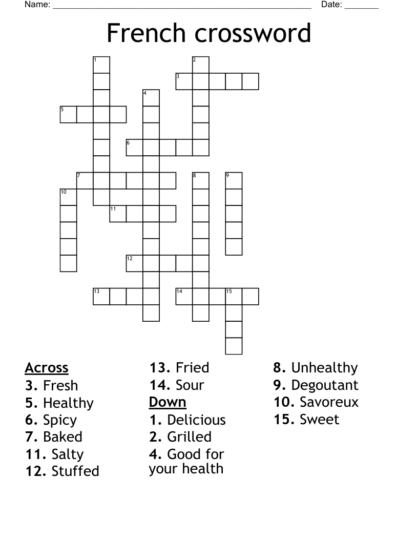 Healthy And Unhealthy Foods Crossword WordMint Healthy And Unhealthy Foods Crossword WordMint