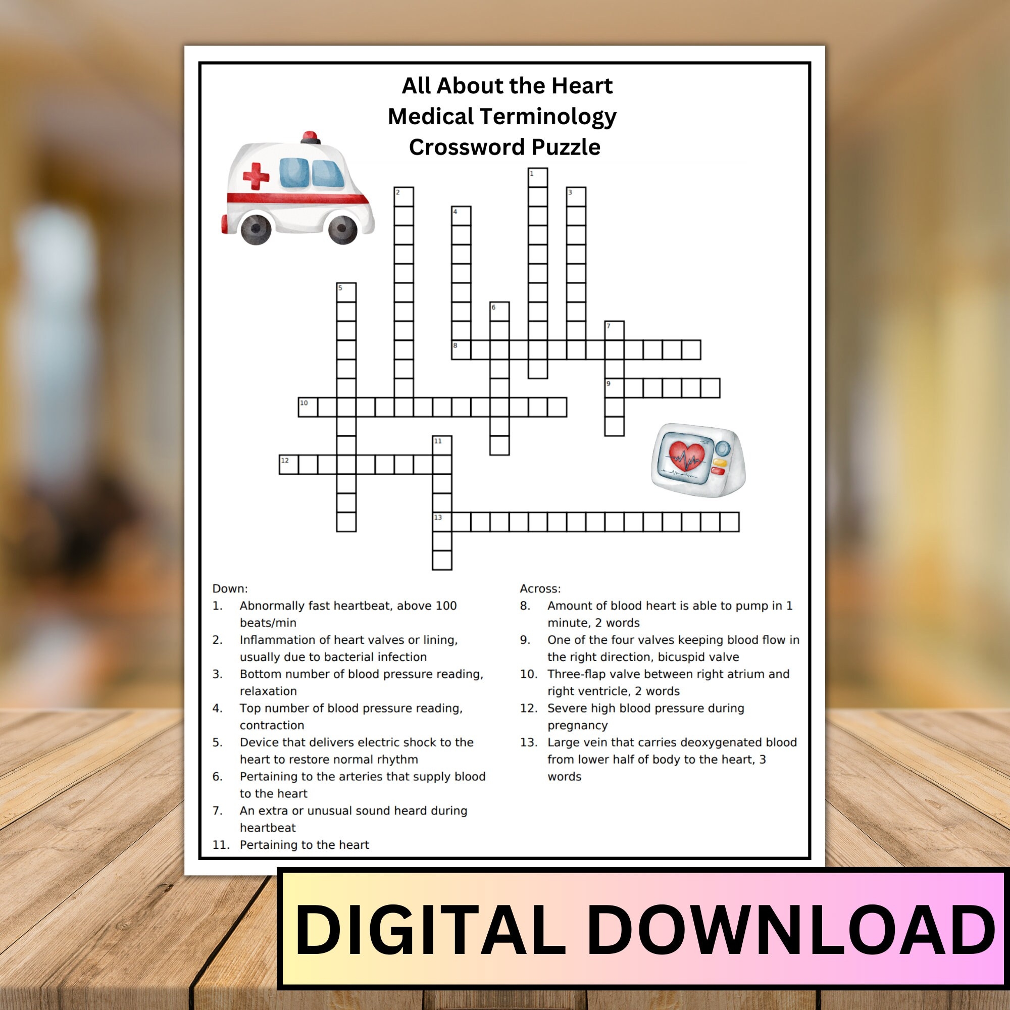 Heart Medical Terminology Crossword Puzzles Classroom Game digital Download Etsy Heart Medical Terminology Crossword Puzzles Classroom Game digital Download Etsy