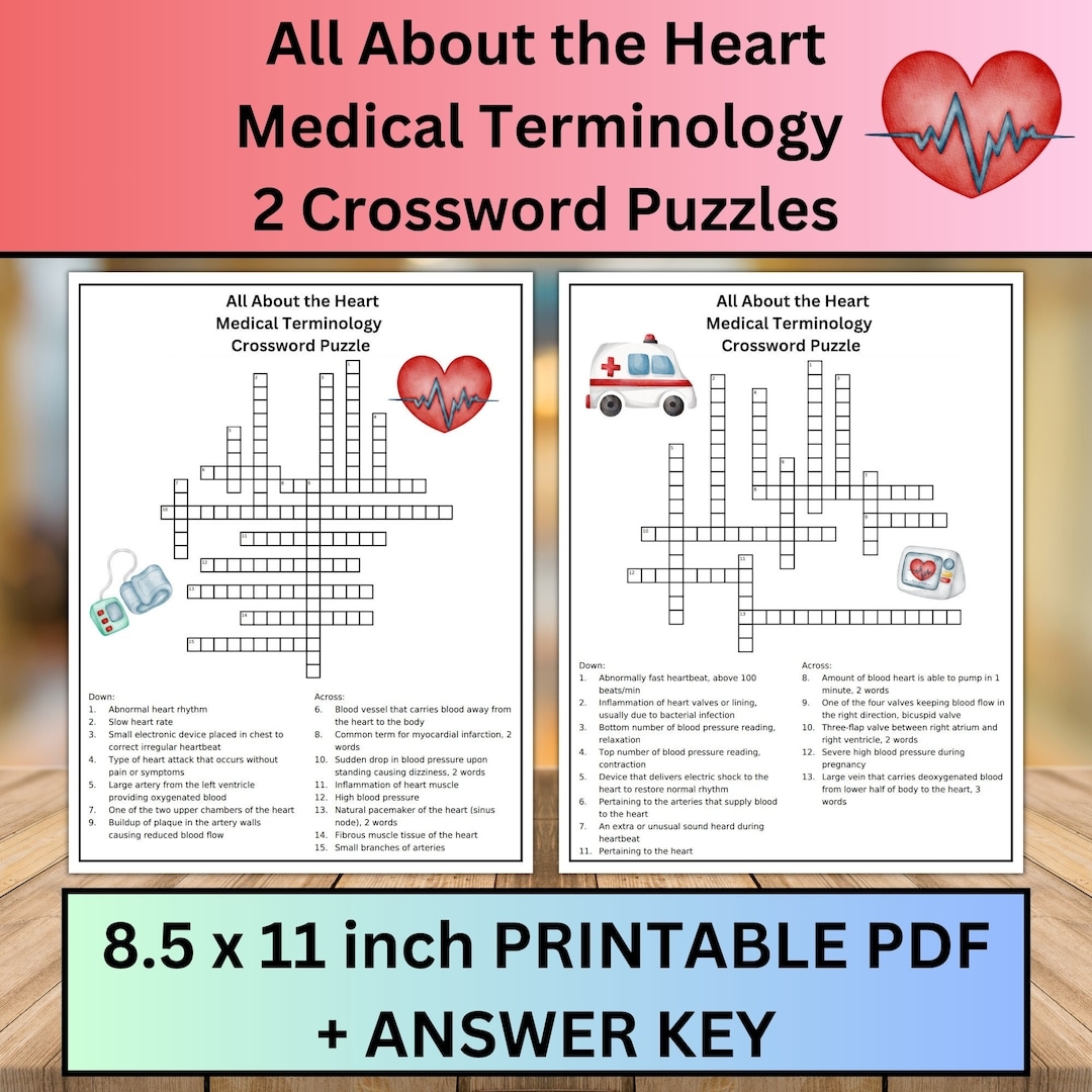 Heart Medical Terminology Crossword Puzzles Classroom Game digital Download Etsy Heart Medical Terminology Crossword Puzzles Classroom Game digital Download Etsy