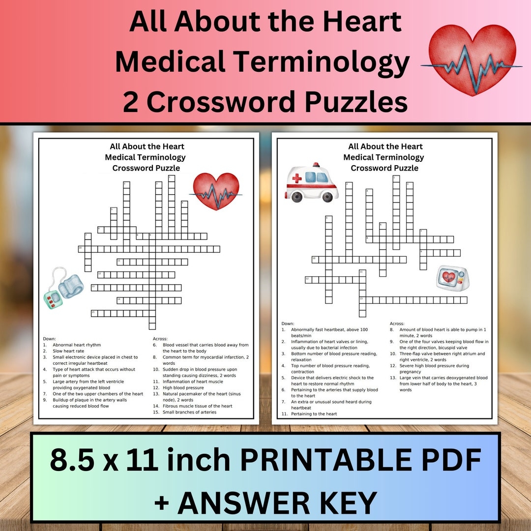 Heart Medical Terminology Crossword Puzzles Classroom Game digital Download Etsy Heart Medical Terminology Crossword Puzzles Classroom Game digital Download Etsy