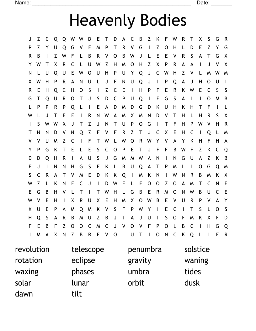 Heavenly Bodies Word Search WordMint Heavenly Bodies Word Search WordMint