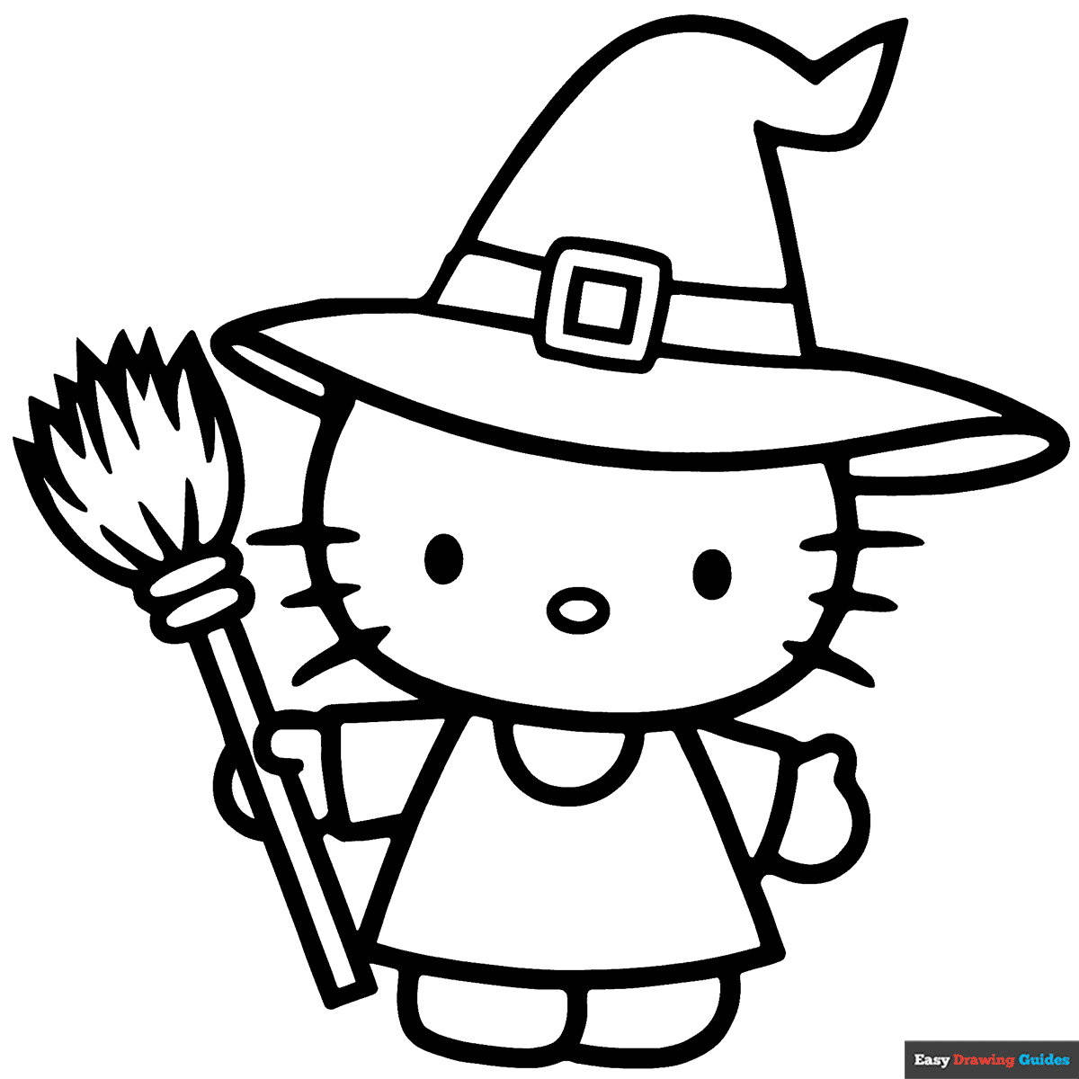 Hello Kitty As Witch For Halloween Coloring Page Easy Drawing Guides