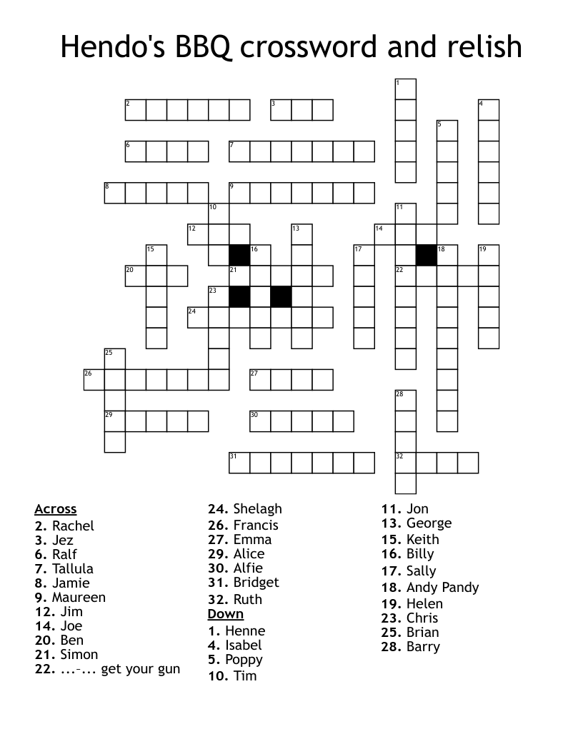 Hendo s BBQ Crossword And Relish WordMint