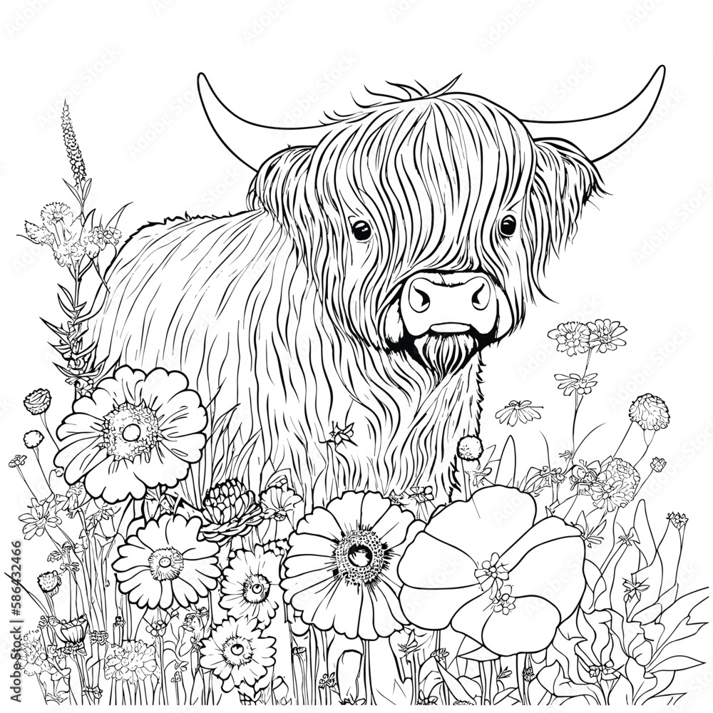 Highland Cow Coloring Pages For Adults Stock Vector Adobe Stock Highland Cow Coloring Pages For Adults Stock Vector Adobe Stock