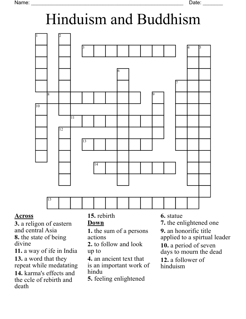 Hinduism And Buddhism Crossword WordMint
