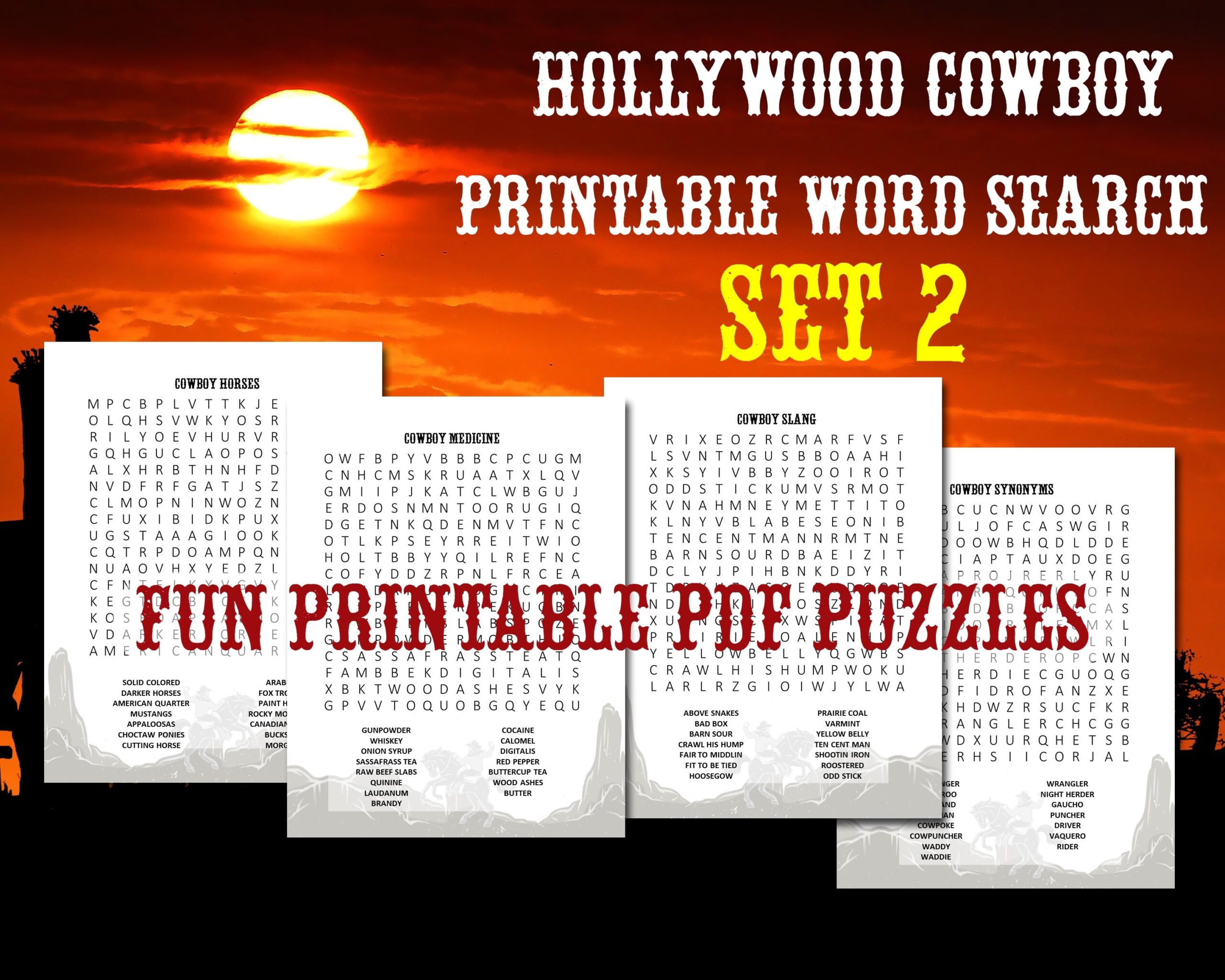Hollywood Cowboy Printable Word Search PDF Game Set 2 20 Puzzles Answers Western Wild West Theme Adult Teens Kids Family download Etsy Hollywood Cowboy Printable Word Search PDF Game Set 2 20 Puzzles Answers Western Wild West Theme Adult Teens Kids Family download Etsy