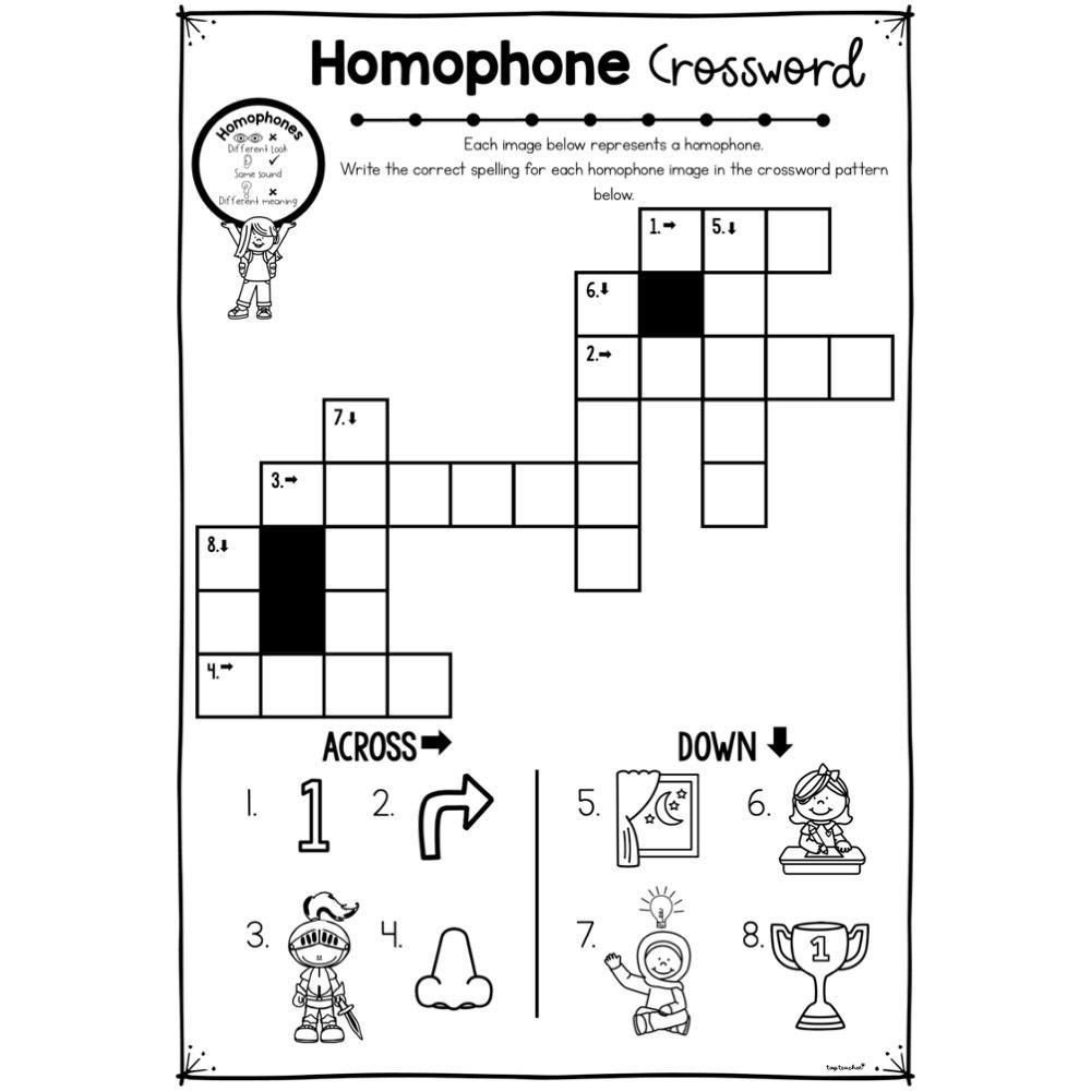 Homophone Crossword Worksheet Top Teacher Homophone Crossword Worksheet Top Teacher
