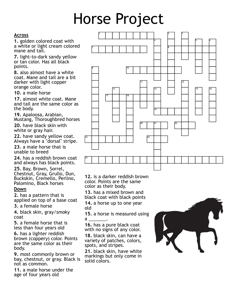 Horse Colors Markings And Terms Crossword WordMint Horse Colors Markings And Terms Crossword WordMint