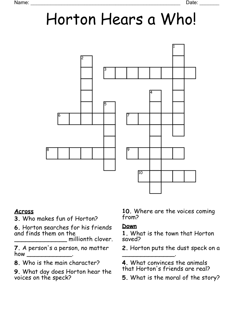 Horton Hears A Who Crossword WordMint Horton Hears A Who Crossword WordMint