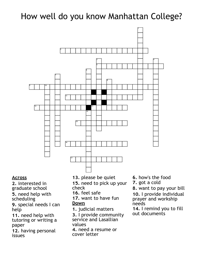 How Well Do You Know Manhattan College Crossword WordMint
