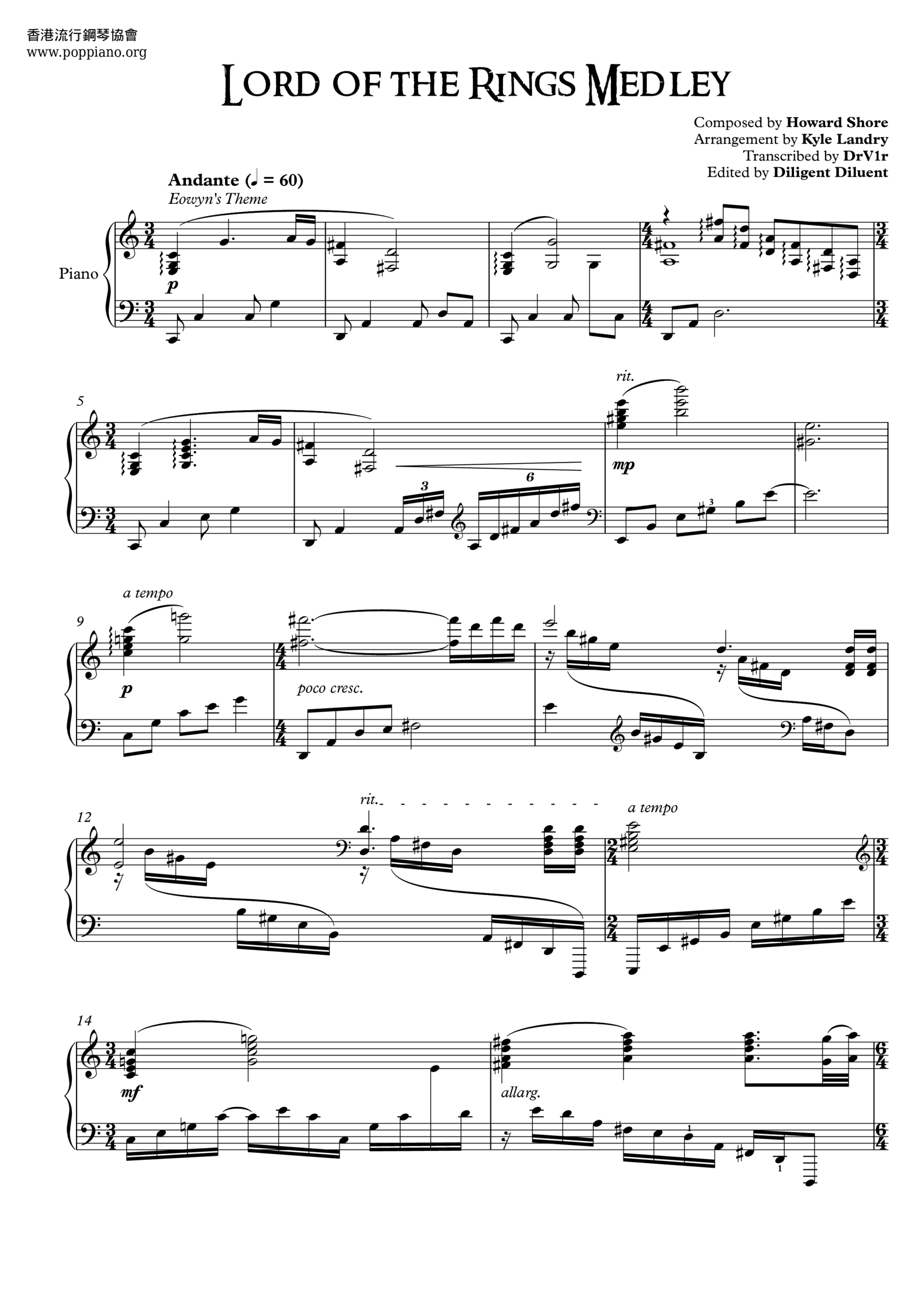 Howard Shore The Lord Of The Rings Medley Sheet Music Pdf Free Score Download Howard Shore The Lord Of The Rings Medley Sheet Music Pdf Free Score Download