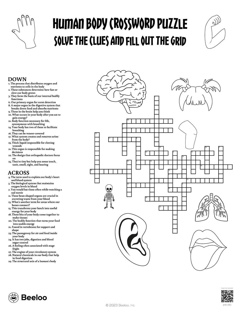 Human Body Crossword Puzzle Beeloo Printable Crafts And Activities For Kids Human Body Crossword Puzzle Beeloo Printable Crafts And Activities For Kids