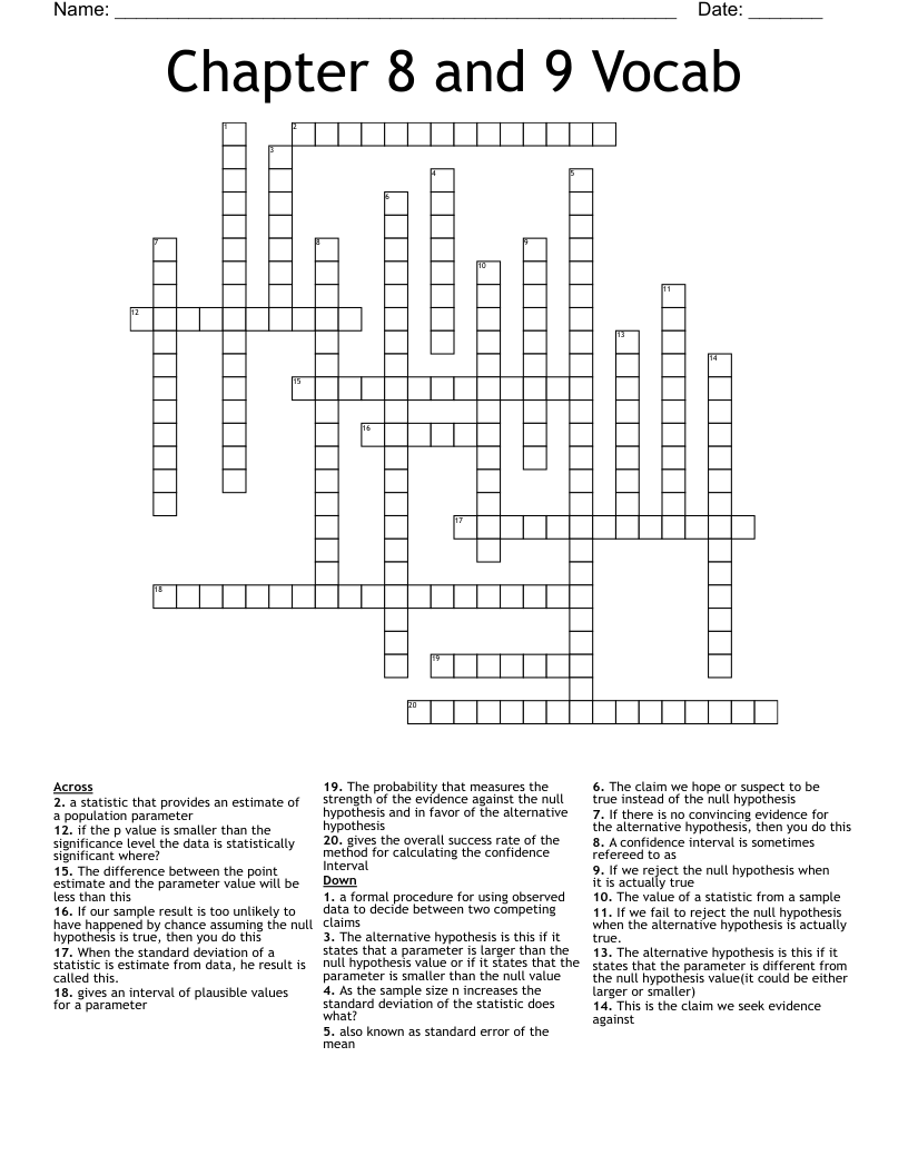 Hypothesis Testing Crossword WordMint