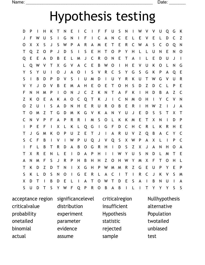 Hypothesis Testing Word Search WordMint Hypothesis Testing Word Search WordMint