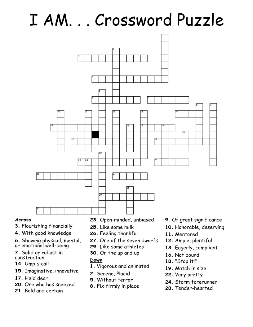 I AM Crossword Puzzle WordMint I AM Crossword Puzzle WordMint