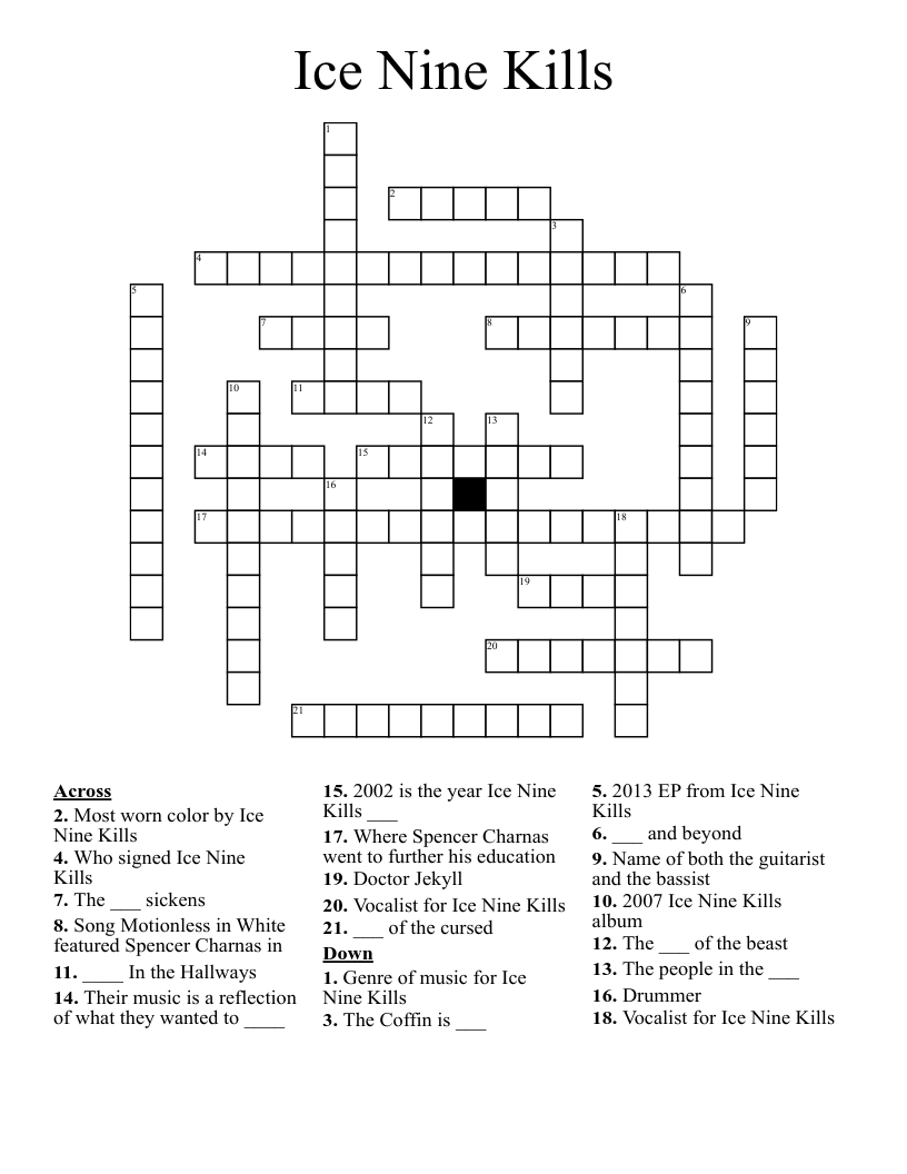 Ice Nine Kills Crossword WordMint Ice Nine Kills Crossword WordMint