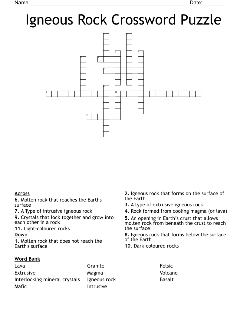 Igneous Rock Crossword Puzzle WordMint Igneous Rock Crossword Puzzle WordMint