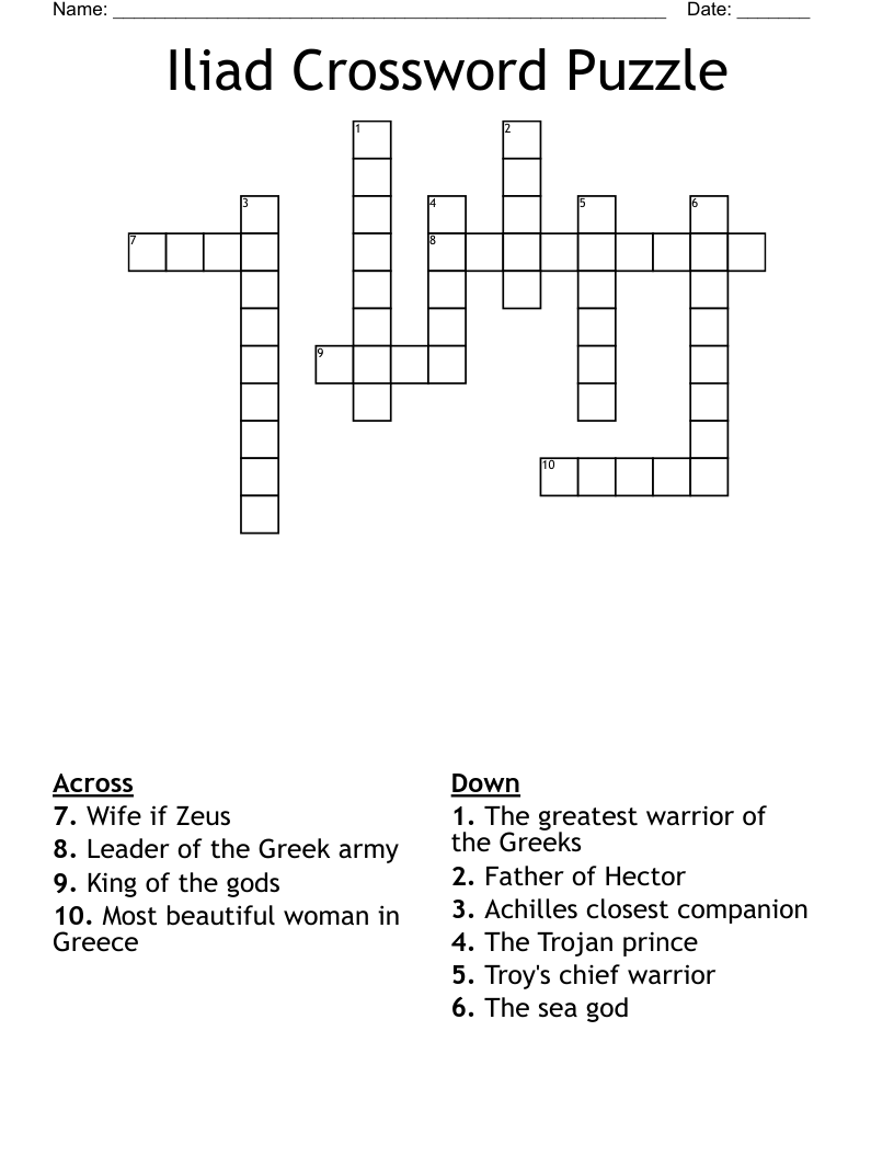 Iliad Crossword Puzzle WordMint Iliad Crossword Puzzle WordMint
