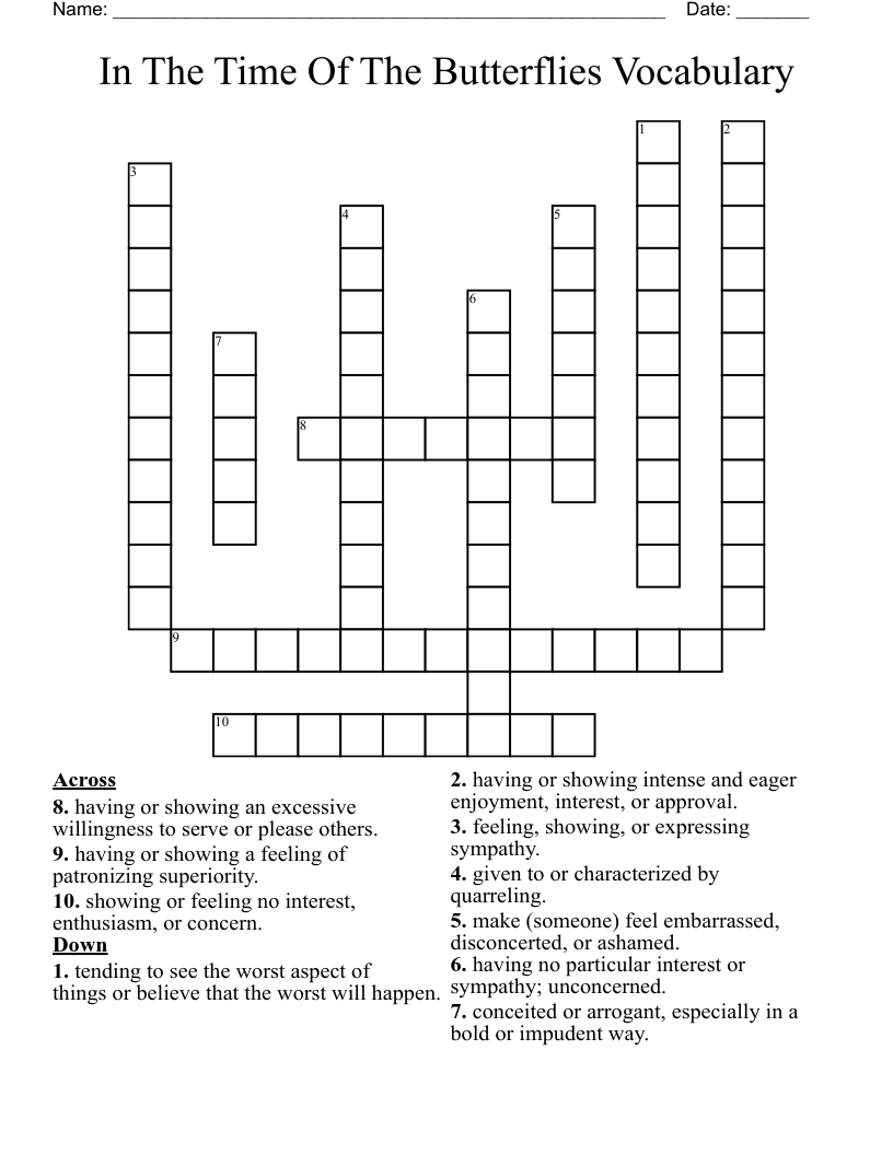 In The Time Of The Butterflies Vocabulary Crossword WordMint In The Time Of The Butterflies Vocabulary Crossword WordMint