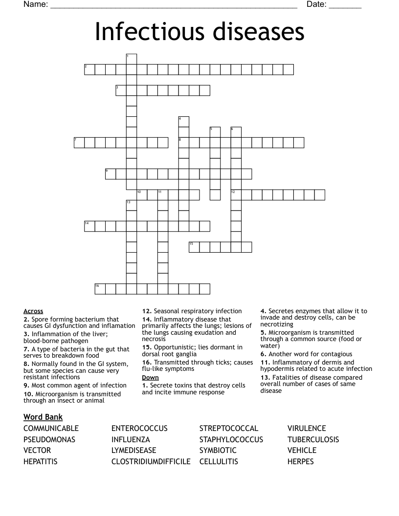 Infectious Diseases Crossword WordMint Infectious Diseases Crossword WordMint