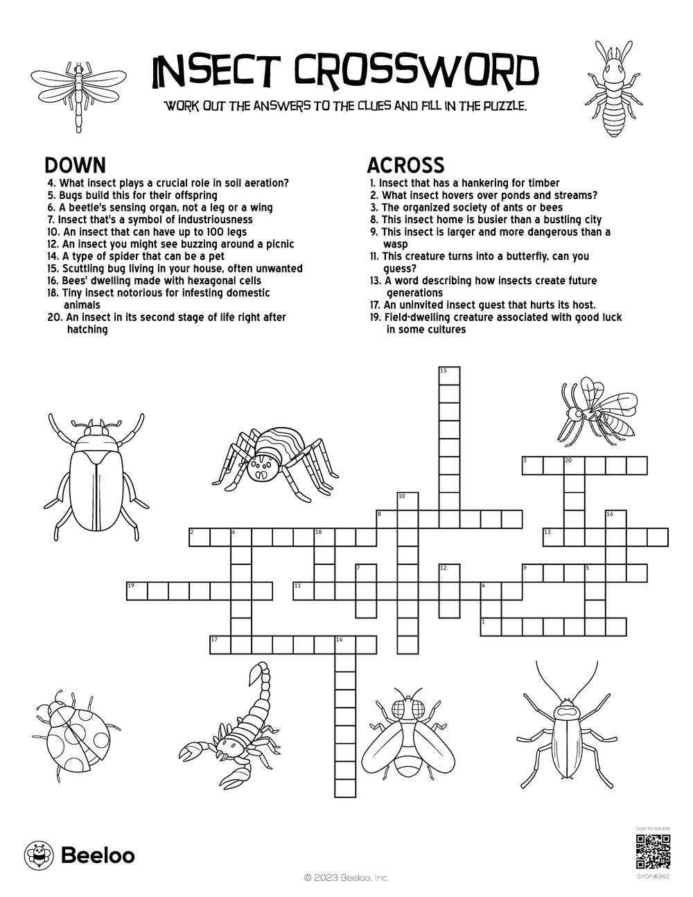 Insect Crossword Beeloo Printable Crafts And Activities For Kids Insect Crossword Beeloo Printable Crafts And Activities For Kids