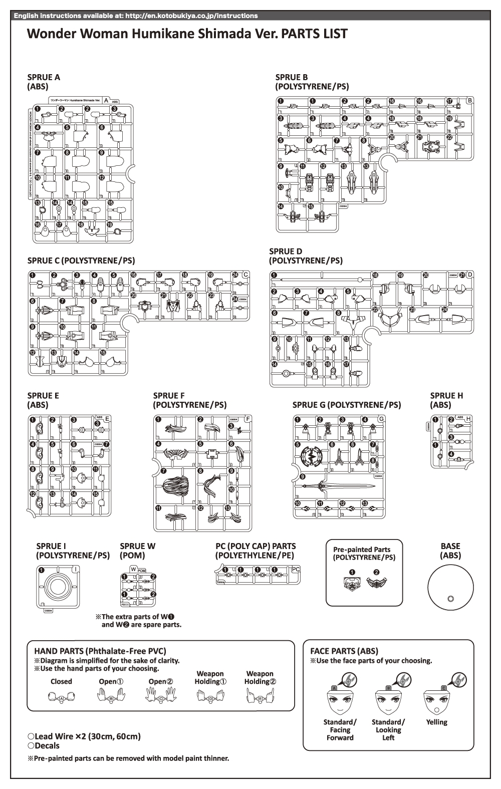 Instruction Manuals Wonder Woman Humikane Shimada Ver KOTOBUKIYA Figures Model Kits Hobby