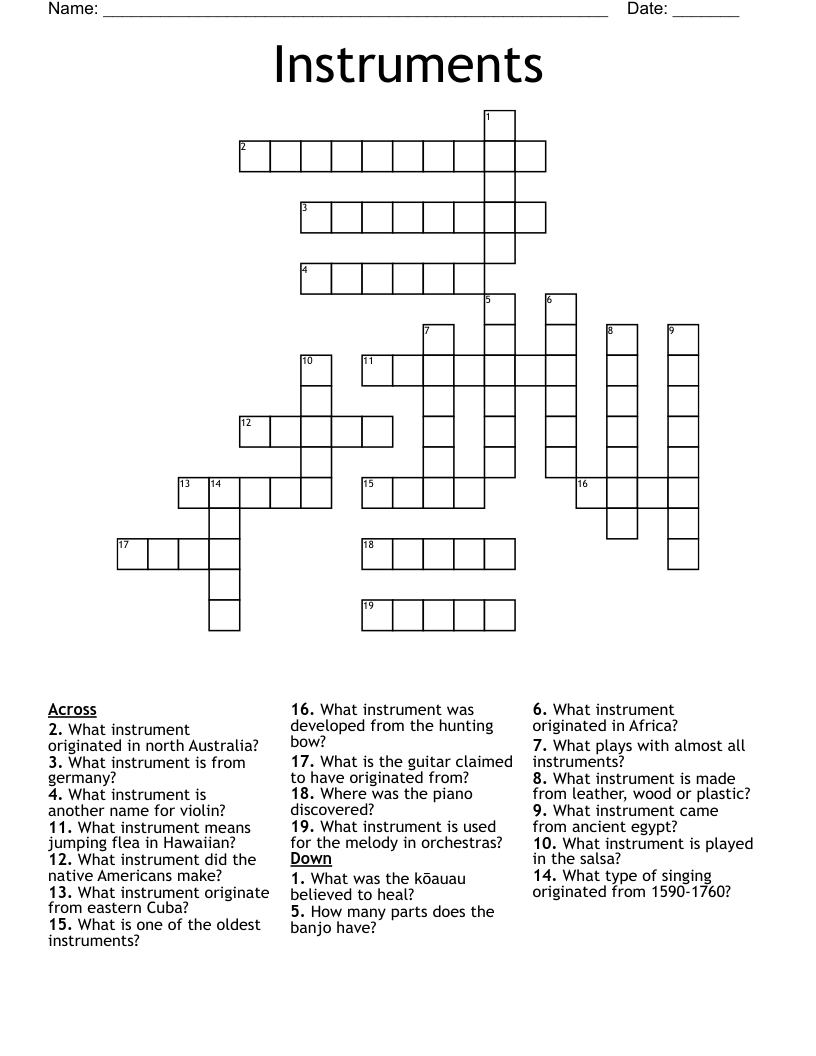Instruments Crossword WordMint Instruments Crossword WordMint