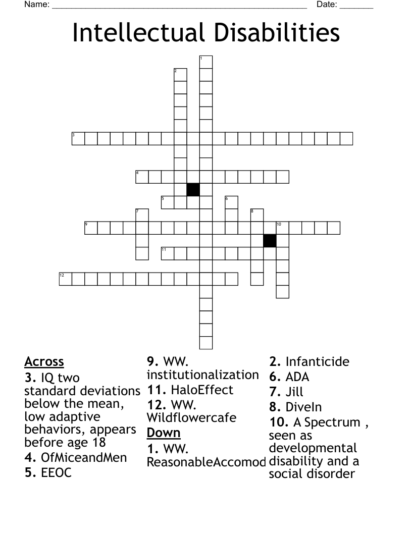 Intellectual Disabilities Crossword WordMint Intellectual Disabilities Crossword WordMint