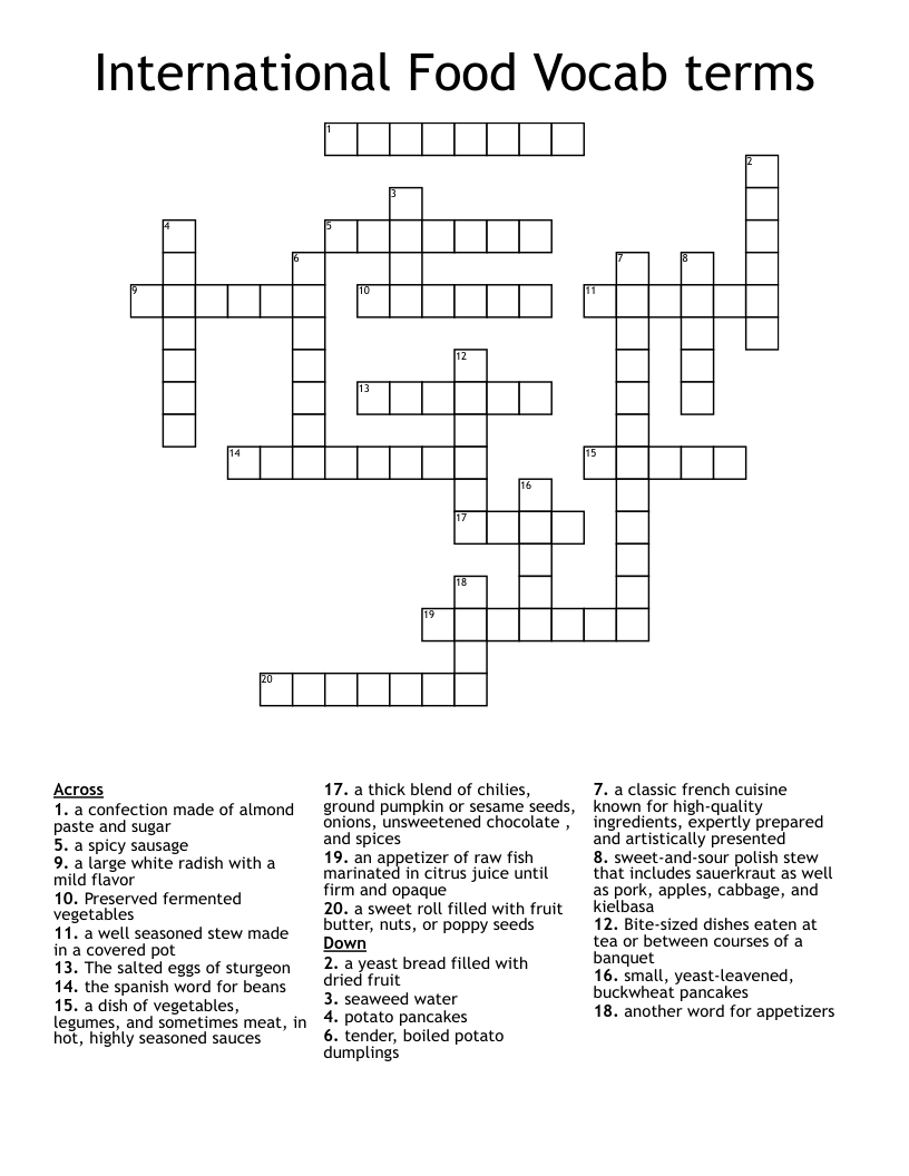 International Food Vocab Terms Crossword WordMint