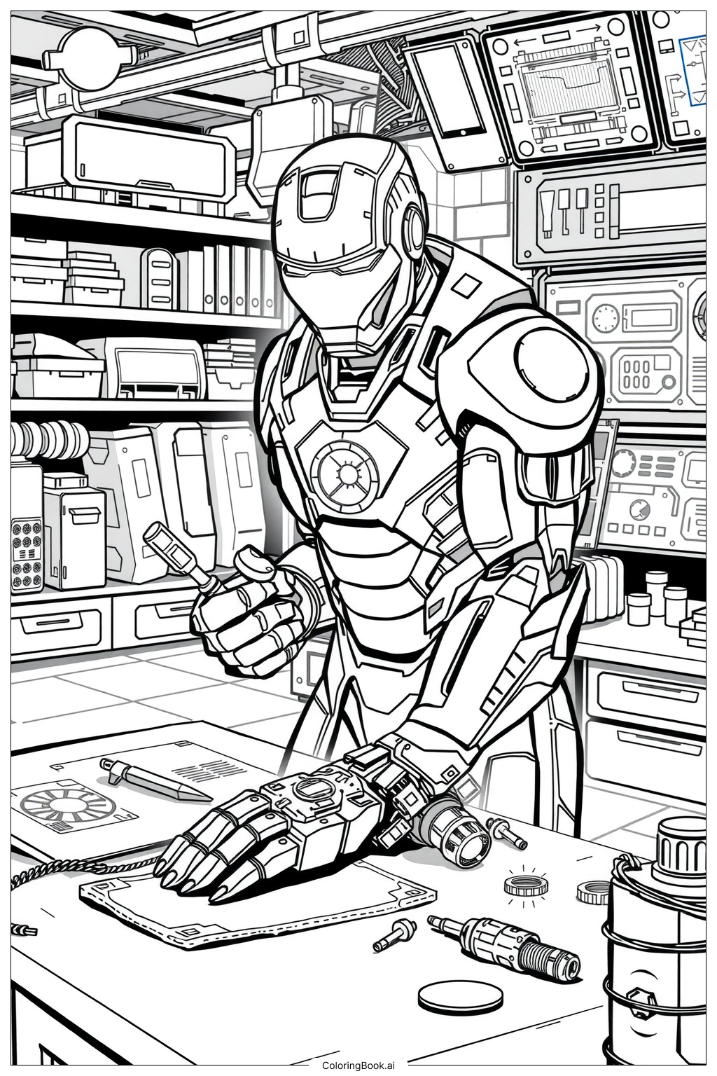 Iron Man In His Lab Working Coloring Page Free PDF PNG Printable Iron Man In His Lab Working Coloring Page Free PDF PNG Printable
