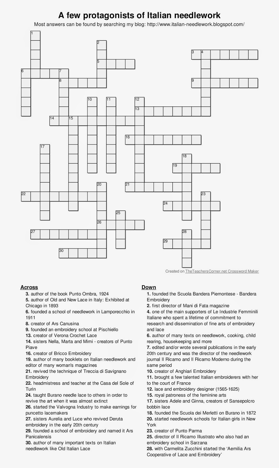 Italian Needlework Protagonists Of Italian Needlework Crossword Puzzle Italian Needlework Protagonists Of Italian Needlework Crossword Puzzle
